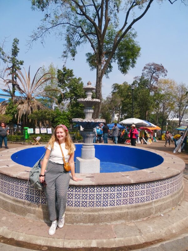 Historic water fountain mexico city san angel saturday market 