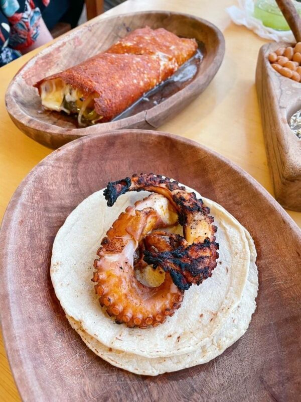 Octopus taco and cheese burrito